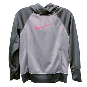 Nike Therma - Fit Hoodie Sweatshirt Girls Size L Light Gray Dark Gray Hot Pink